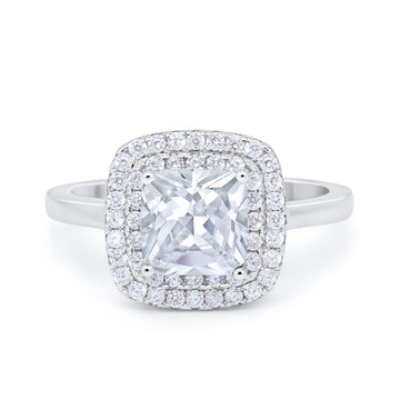 Double Halo Wedding Ring Princess Cut Simulated CZ 925 Sterling Silver